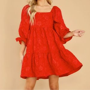 Red Floral Swing Dress